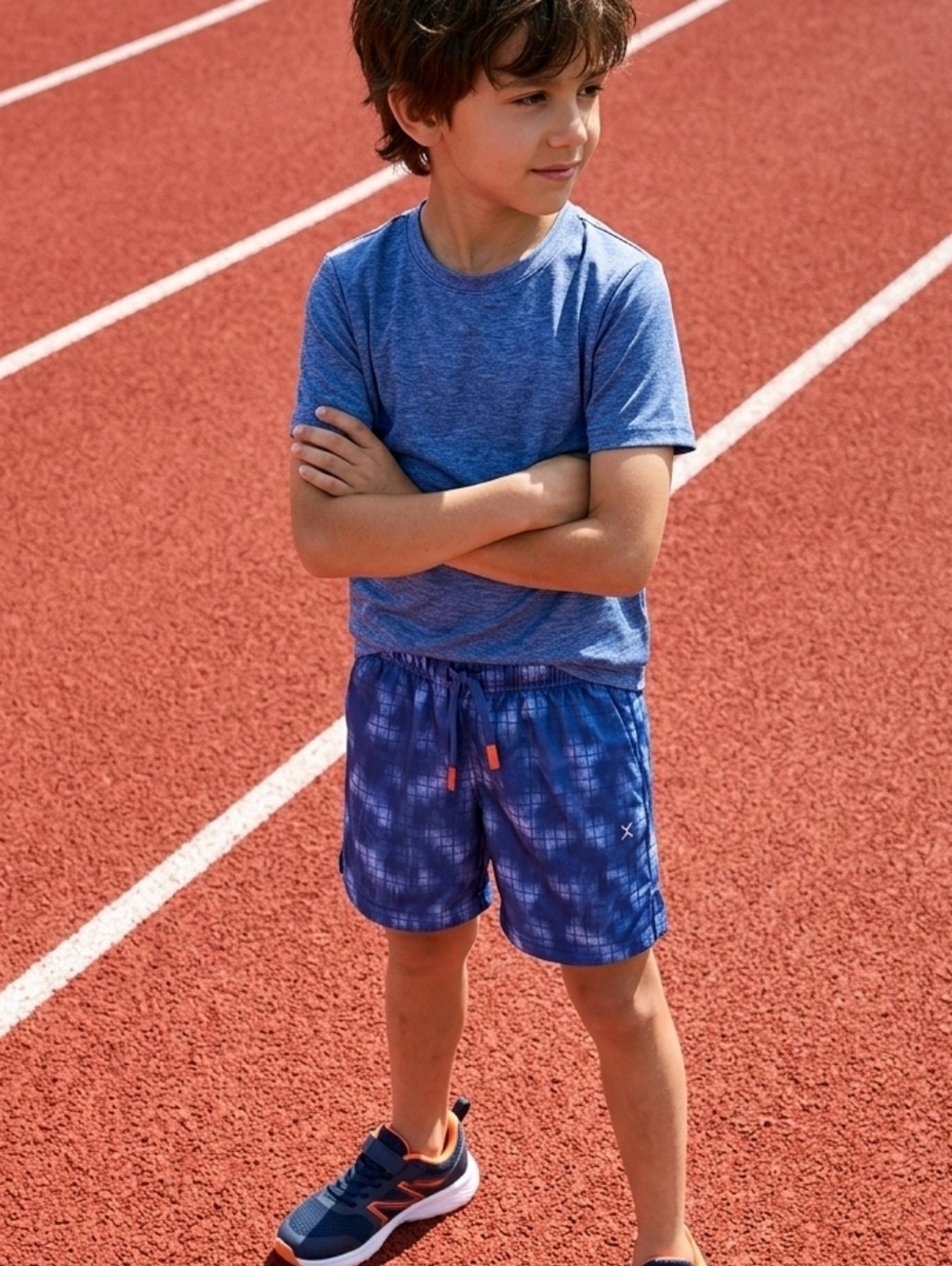 NWT Boy's Xersion Louisiana Blue plaid athletic shorts sz XXS 4/5